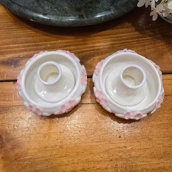 2 Vintage Norcrest Porcelain Floral Candle Holders Pair Original Beautiful - Picture 8 of 8